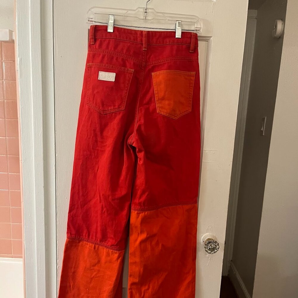 Ganni Colorblock Pants Red Size 27 BROKEN ZIPPER
